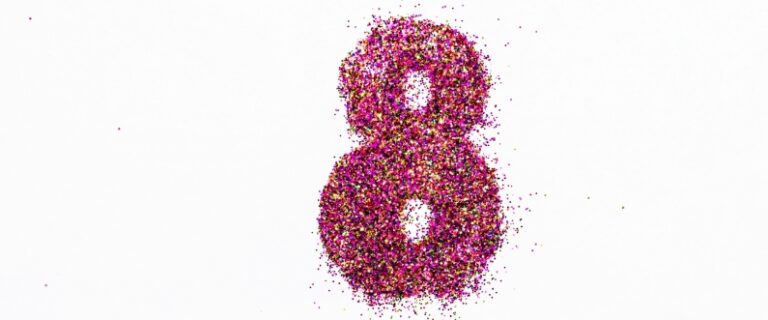 the number 8 shaped out of pink glitter