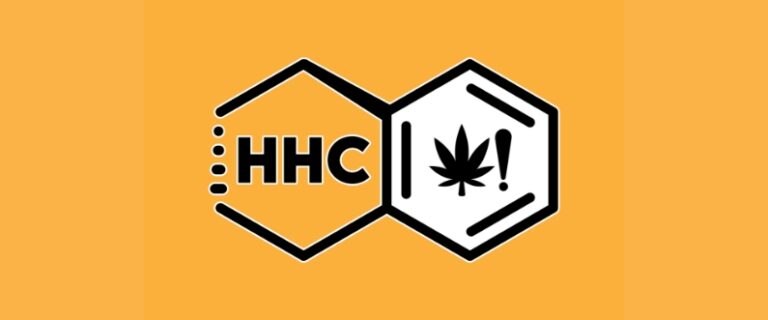 'HHC' in a hexagon in front of an orange background